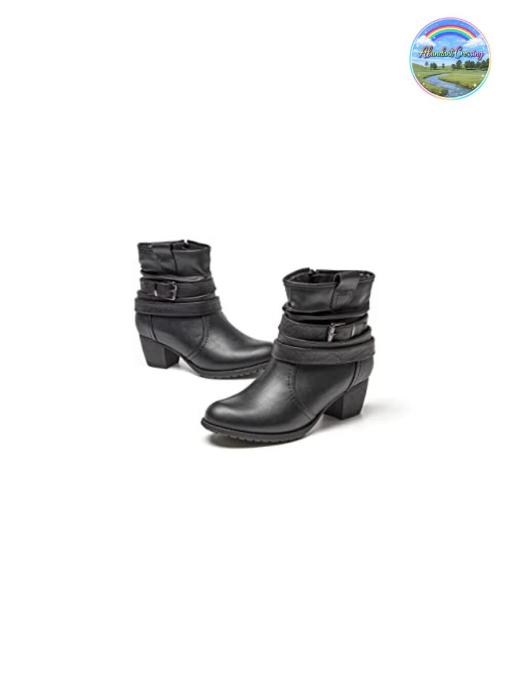 Mid Calf Boots Round Toe Comfort Low Heel Slouchy Dress Booties Buckle Strap